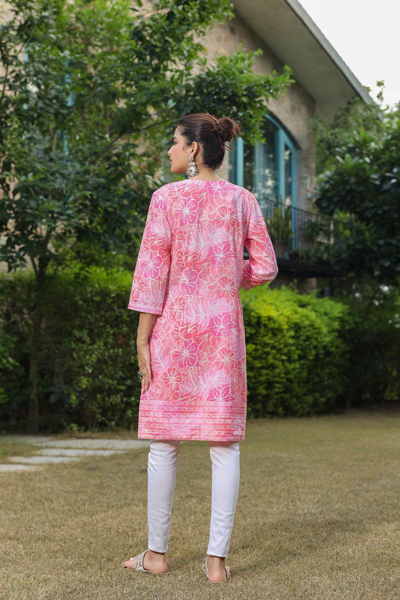 Pink Printed Pintucks Tunics