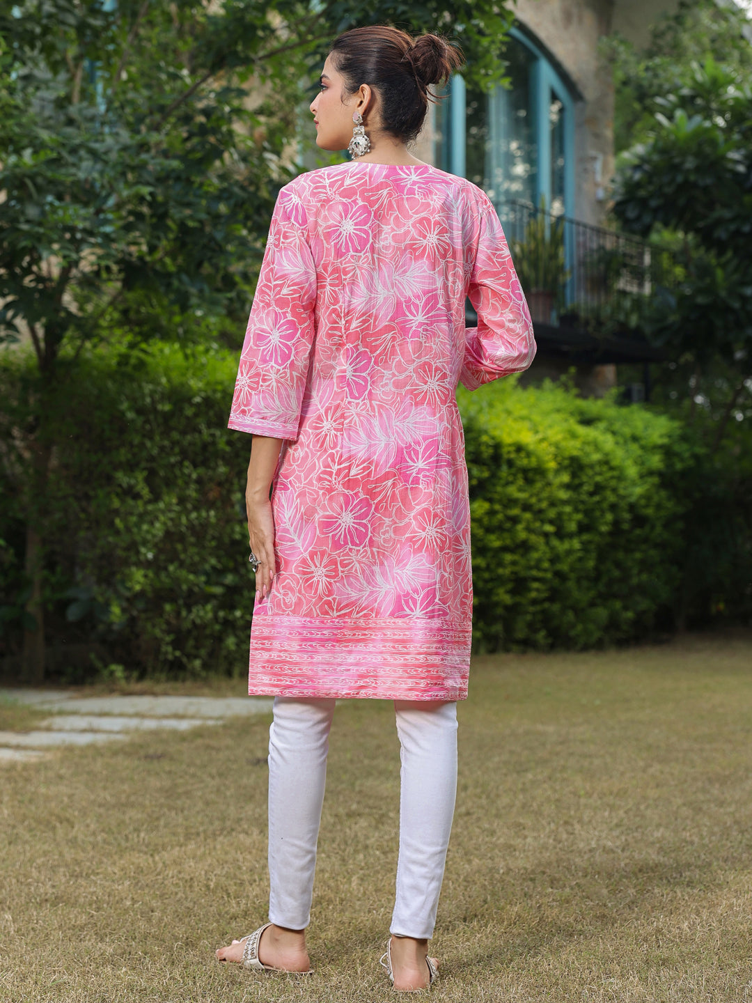 Pink Printed Pintucks Tunics