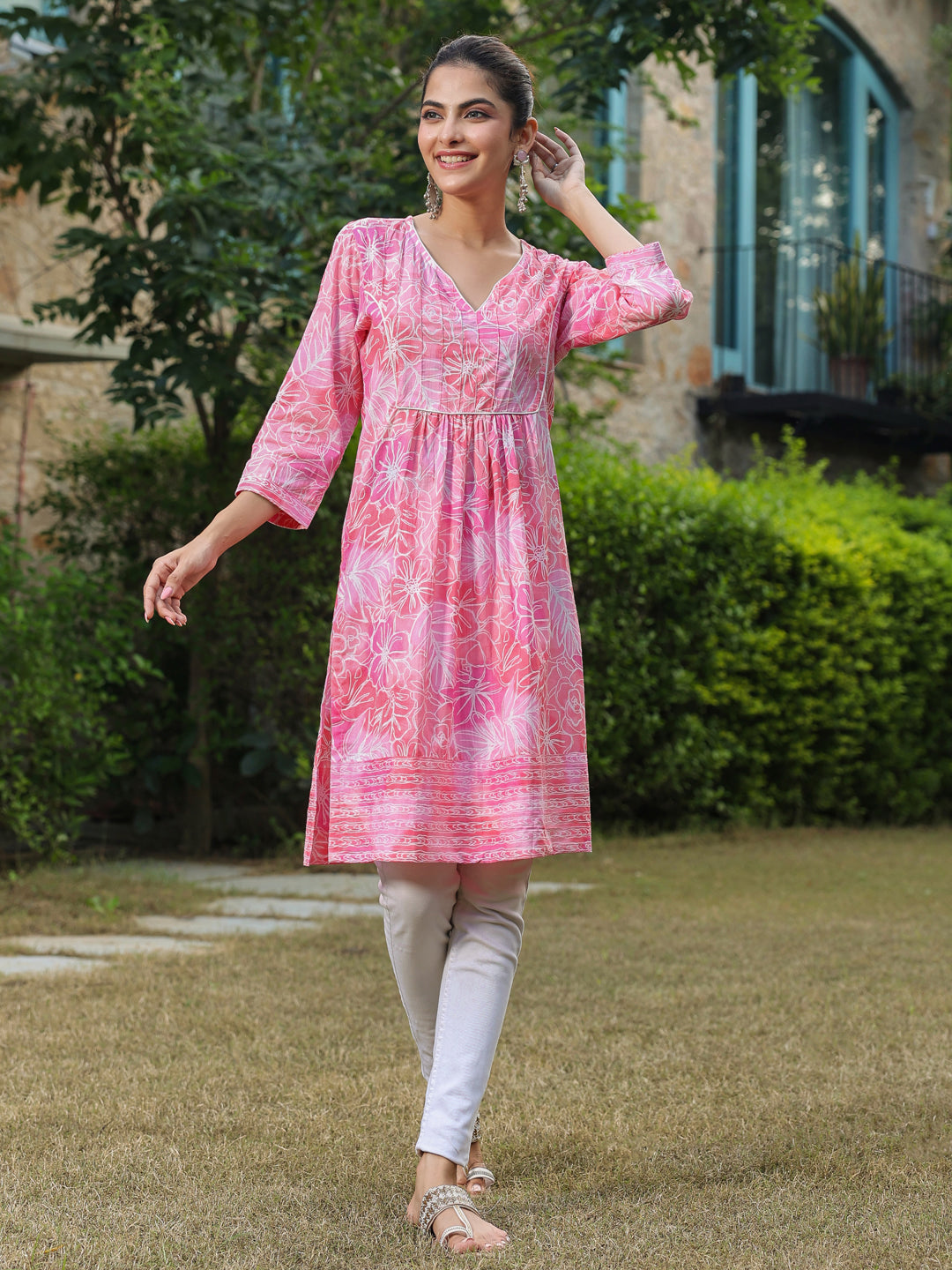 Pink Printed Pintucks Tunics