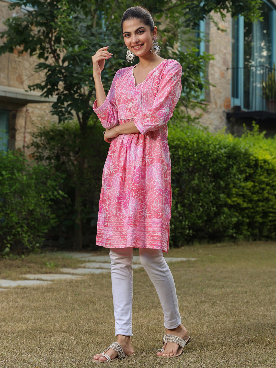 Pink Printed Pintucks Tunics