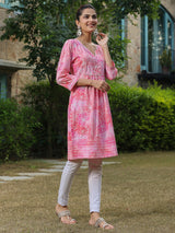 Pink Printed Pintucks Tunics