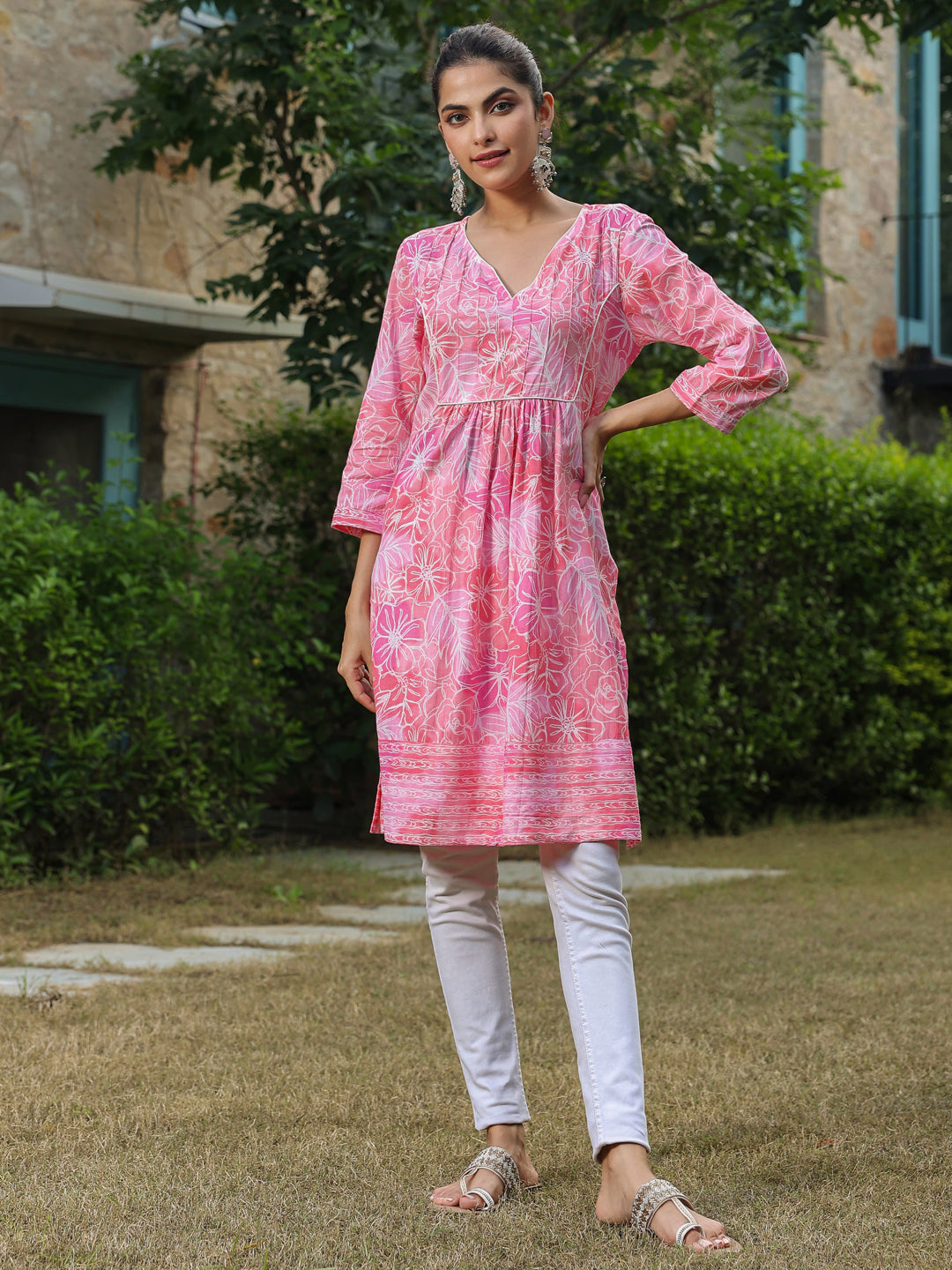 Pink Printed Pintucks Tunics