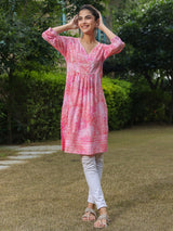 Pink Printed Pintucks Tunics