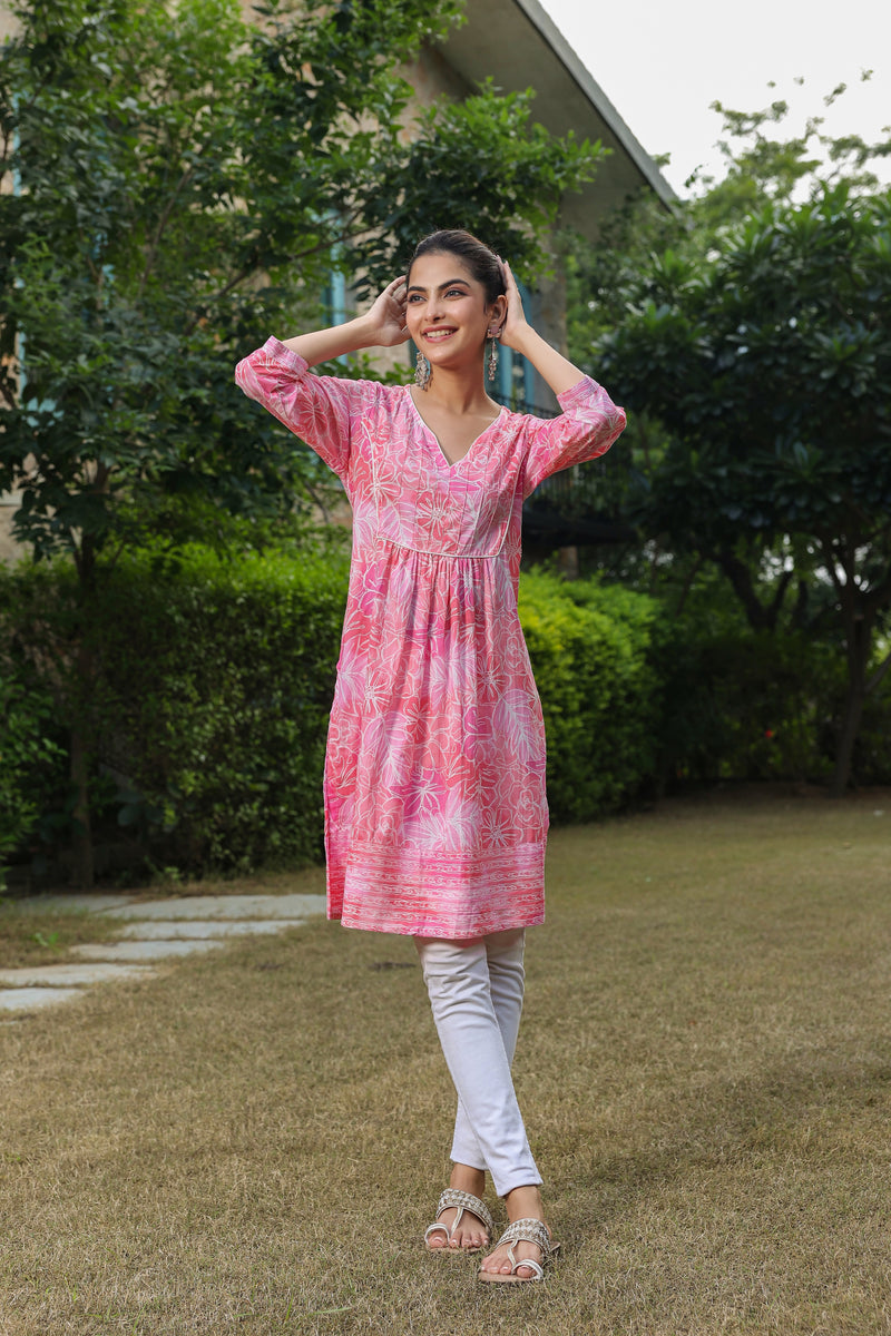 Pink Printed Pintucks Tunics