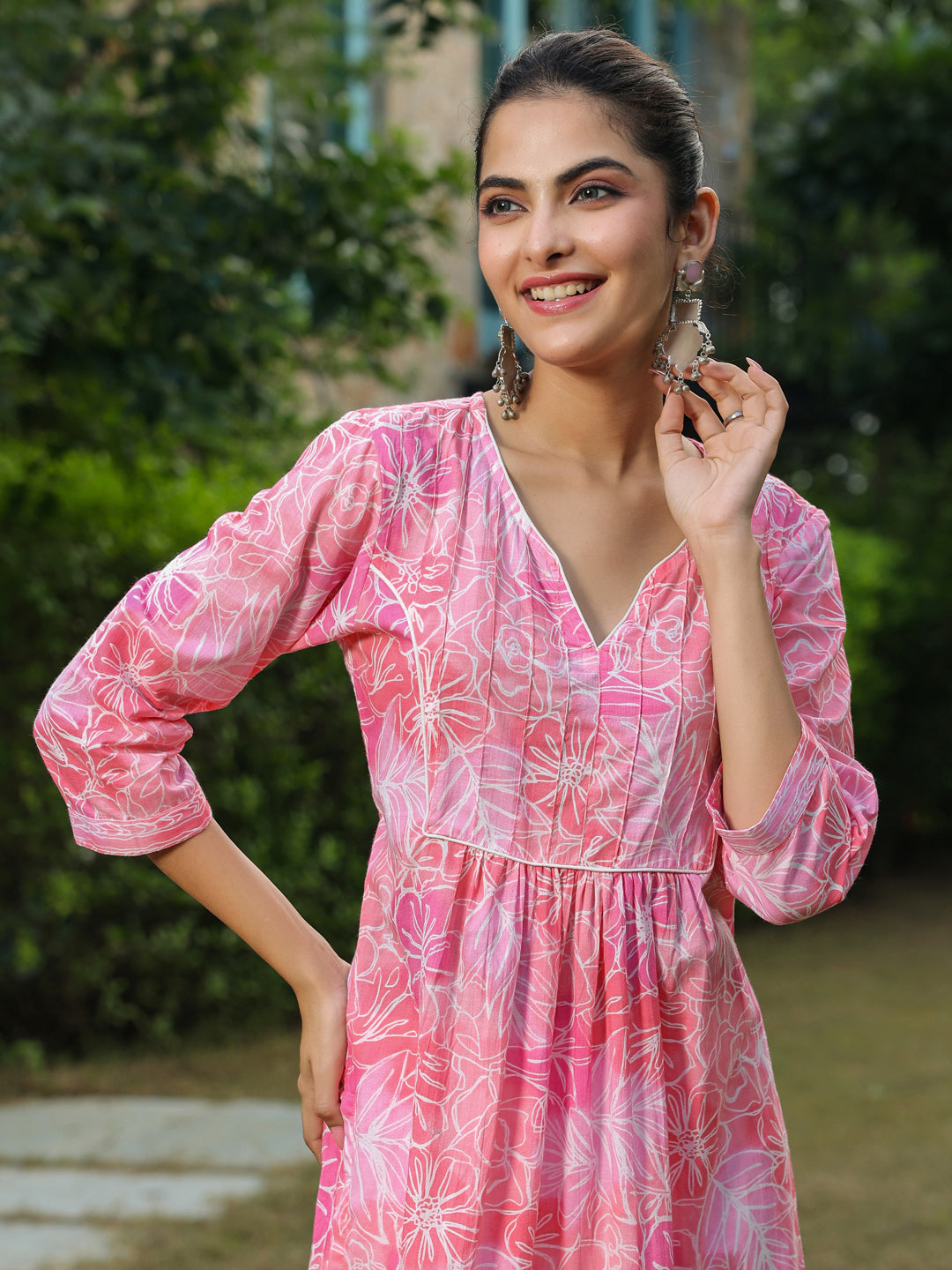 Pink Printed Pintucks Tunics