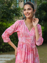 Pink Printed Pintucks Tunics