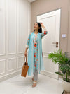 Blue Printed Cotton Lace Suit Set with Dupatta