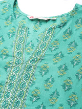 Sea Green Ethnic Motifs Print Pure Cotton Regular Ethnic Top