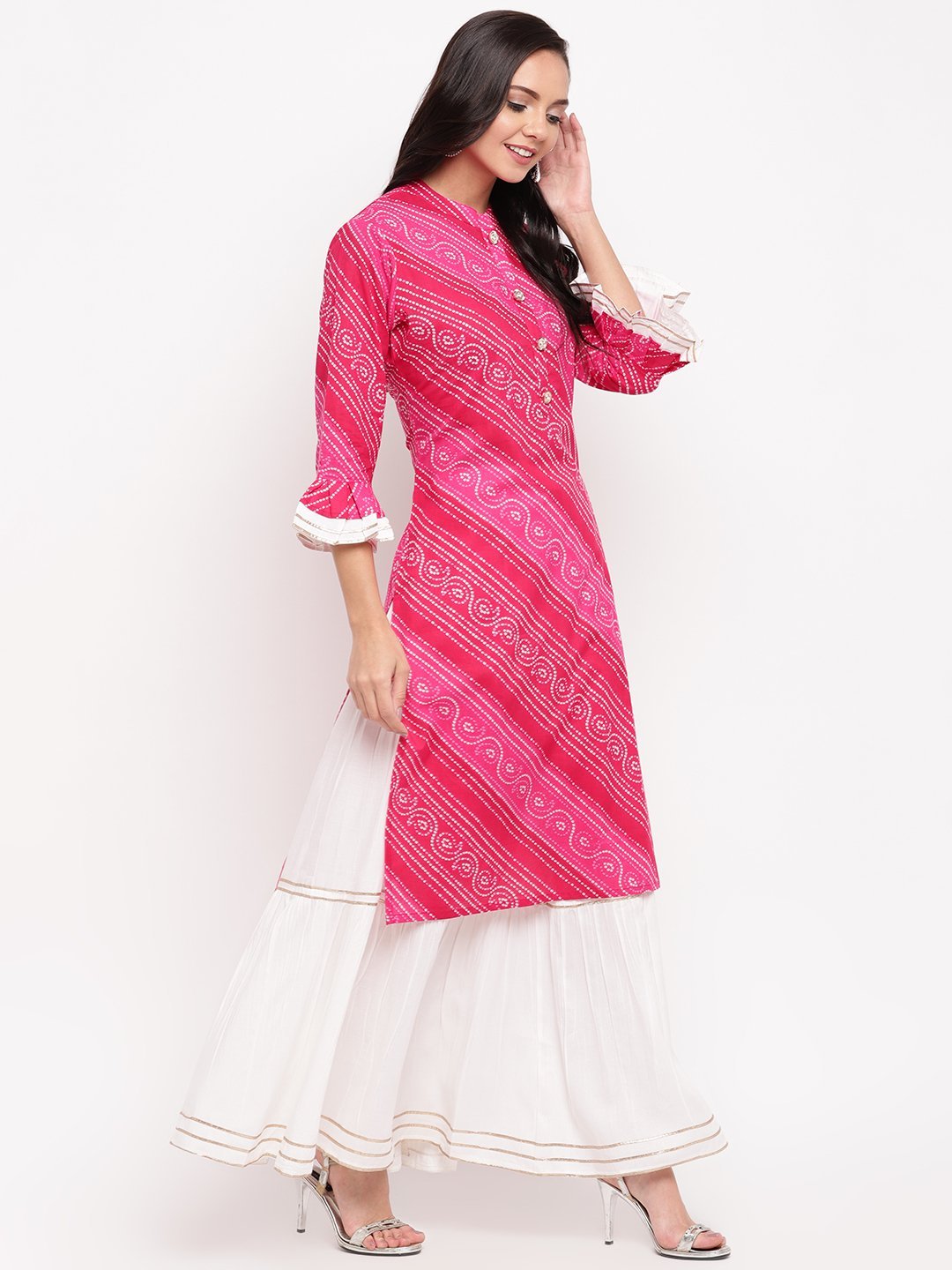 Bandhej kurti and sharara with heavy gota and handwork  Kurti Fashion