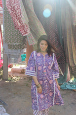 Purple Handblock Printed Afghani Chogha and Salwar