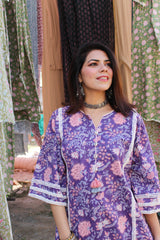 Purple Handblock Printed Afghani Chogha and Salwar