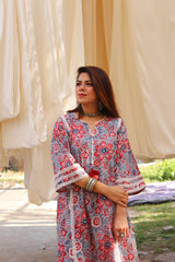 Grey Handblock Printed Afghani Chogha and Salwar